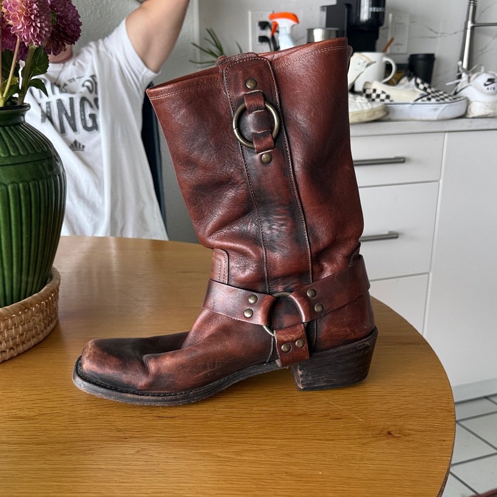 Rugged Leather Buckle Boots